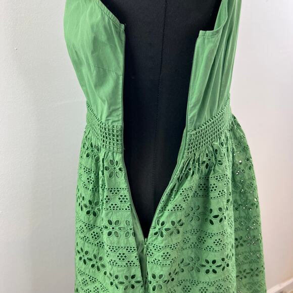 Anthropologie WOLVEN Green Sleeveless Button-Down Eyelet Cotton Sheath Dress 6 - Picture 7 of 9